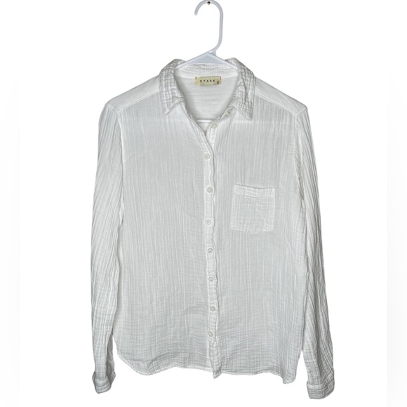 Stark x Cotton Gauze Pocket Button Down Shirt in White Size Medium Collared - Picture 1 of 8